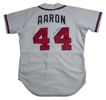 1989 Hank Aaron Game Worn and Signed Atlanta Braves Road Coaches Jersey (MEARS A-10 & PSA/DNA)